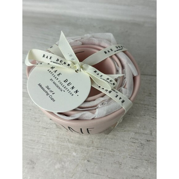 RAE DUNN "ONE, HALF, THIRD, QUARTER" PINK MIDDLE SET OF 4 MEASURING CUPS COLLECT - Picture 2 of 4